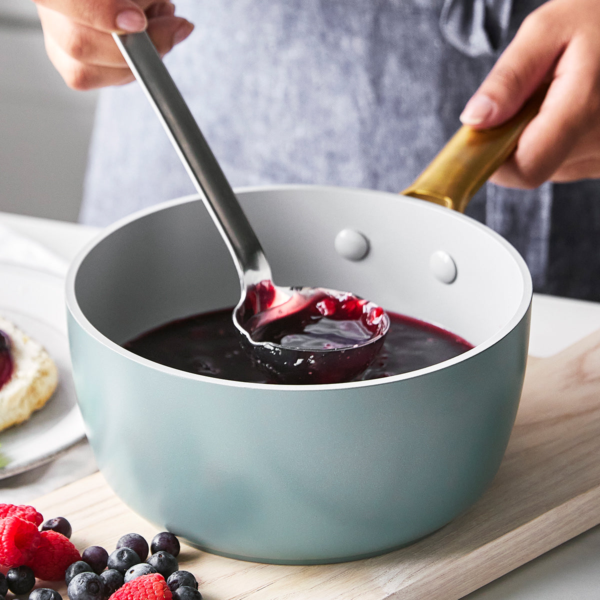 Reserve Ceramic Non-Stick 1.9-Litre Saucepan with Lid | Smoky Blue