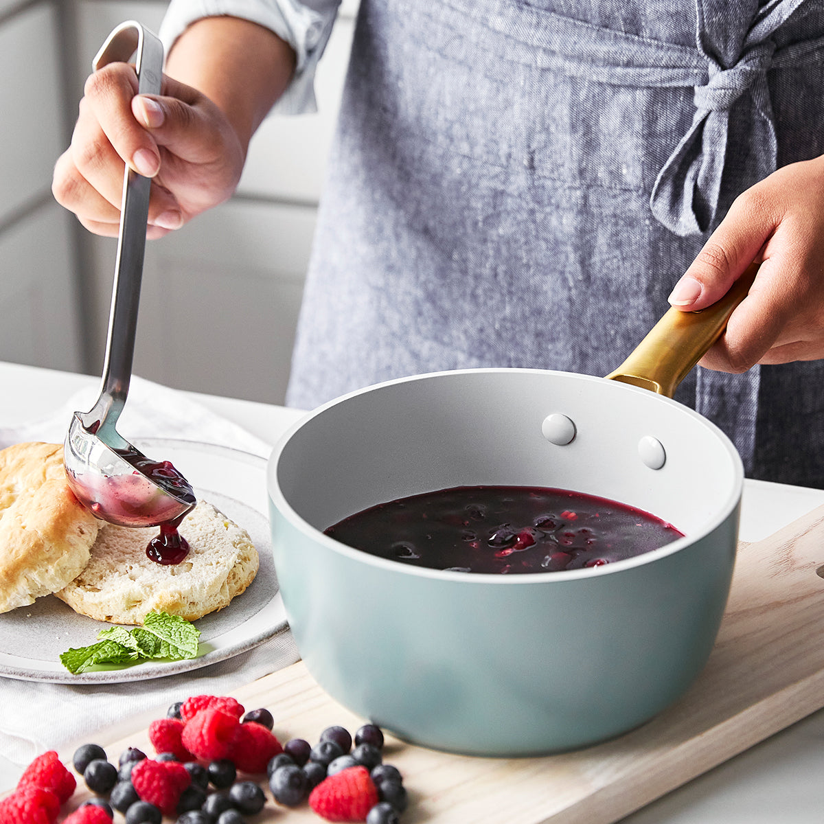 Reserve Ceramic Non-Stick 1.9-Litre Saucepan with Lid | Smoky Blue